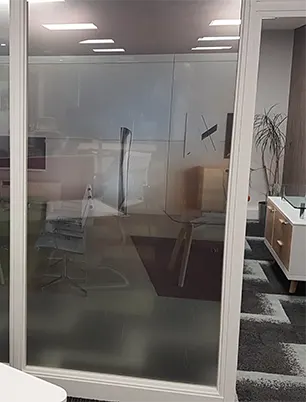 Window graphics on glass partition